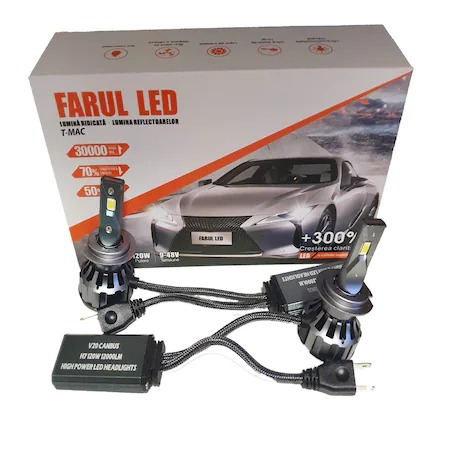 Set 2 becuri auto LED, soclu H7,putere set 120W, 12.000 lumeni - Farul LED