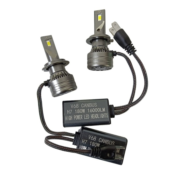 Set 2 Becuri Auto H7 Led, V68, Canbus, 180W, 6000K, 16000 lumeni [3]