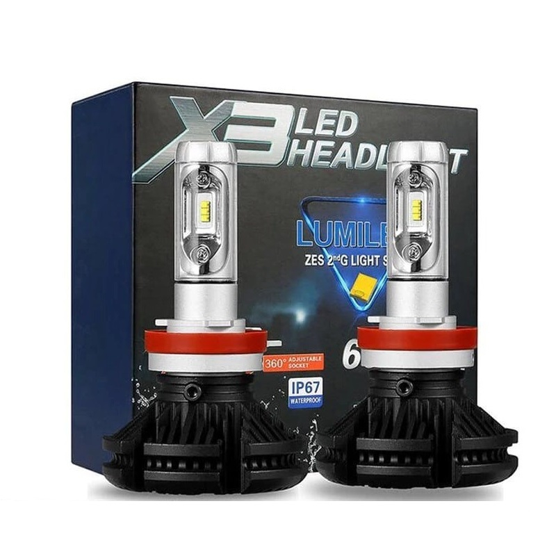 Set 2 becuri auto LED, model X3, soclu H7, putere 50W - Negru