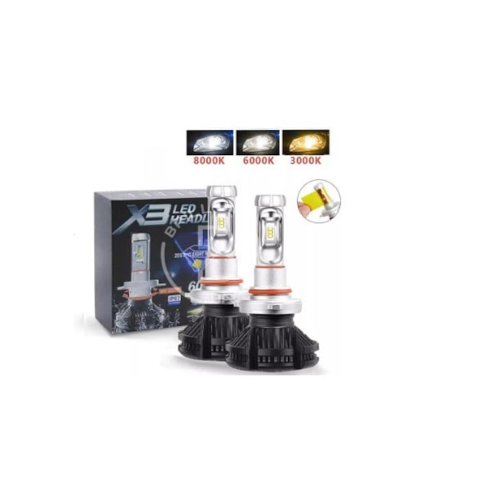 Set 2 becuri auto LED, model X3, soclu H7, putere 50W - Negru [3]