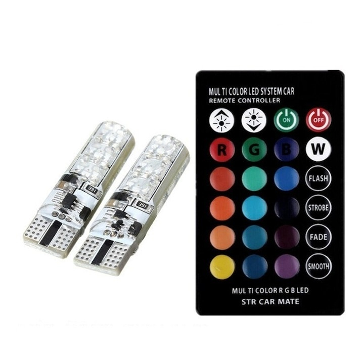 Set 2 becuri auto, LED, T10, RGB, 12V [3]