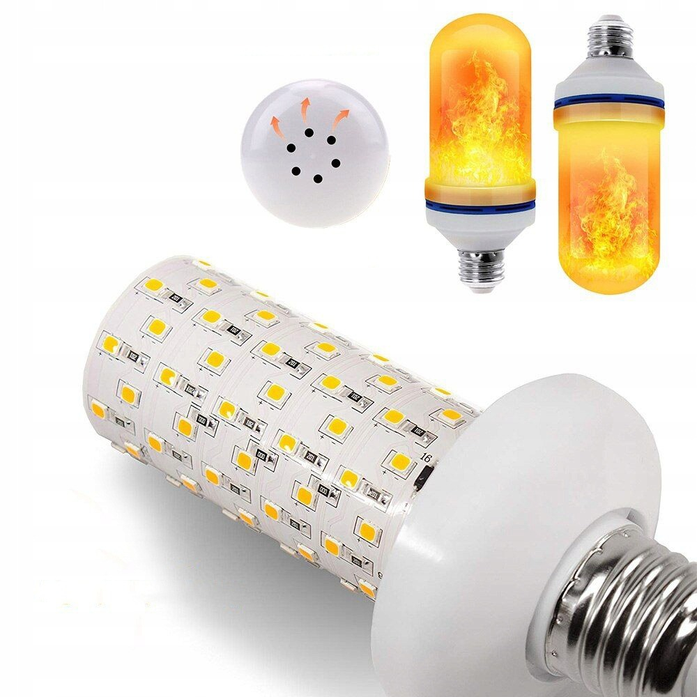 Set 2 becuri LED alb cald 15 x 6 cm, E27, 9W, efect flacara vie, 3 moduri iluminare, 1300-1800K, IP44, iluminat decorativ ambiental [14]