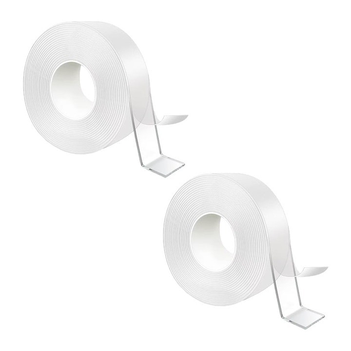 Set 2 benzi dublu adezive pentru uz casnic, reutilizabile, lungime 5 m, latime 3 cm, transparente [1]