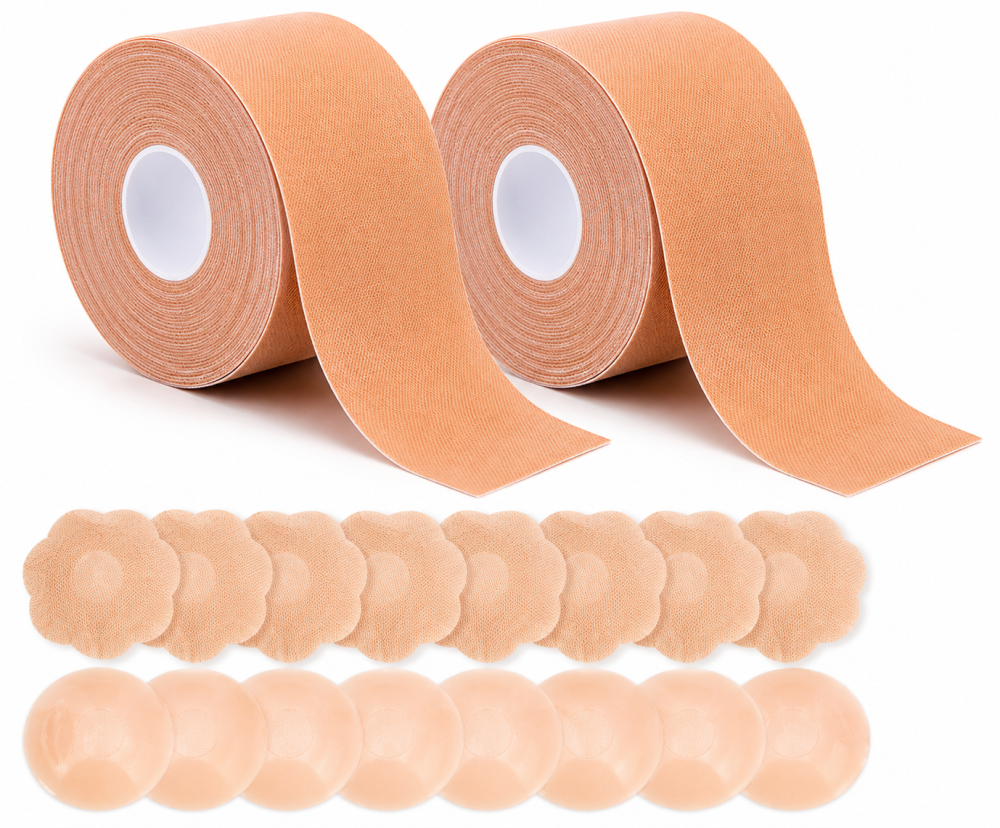 Set 2 Benzi pentru Ridicare si Sustinere Bust, 5 m x 5 cm fiecare, Extensie 180%, Impermeabile, cu 20 Protectii pentru Mameloane Incluse [2]