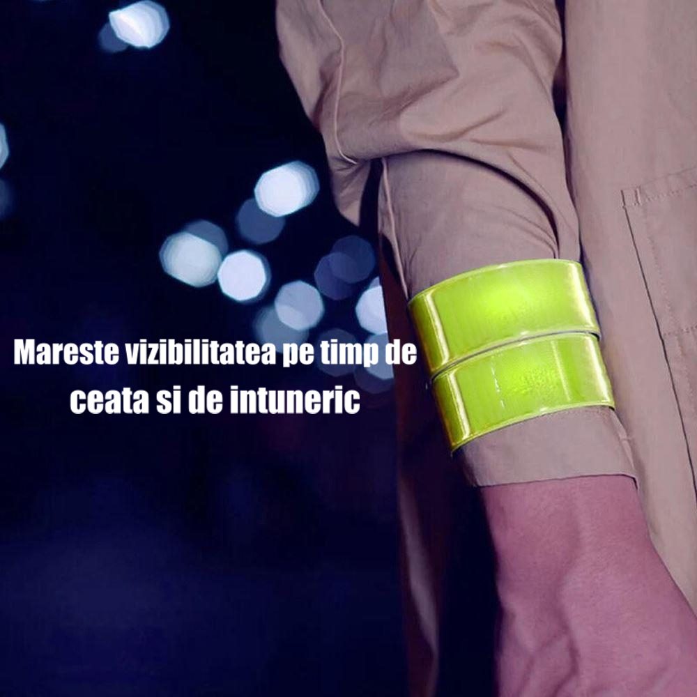 Set 2 benzi reflectorizante verzi reutilizabile pentru brat si echipamente, auto-fixare rapida, 40x3 cm, rezistente la ploaie [5]