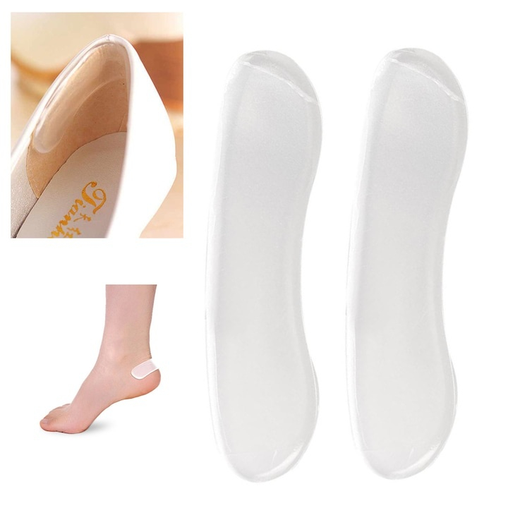Set 2 branturi cu pernite de calcai, pentru pantofi cu toc, silicon transparente, marime universala, confort ridicat si fixare autoadeziva [7]