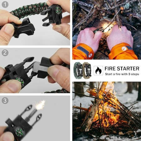 Set 2 bratari Survival 5in1, kit de supravietuire,camping,expeditii - Camuflaj,Negru [2]