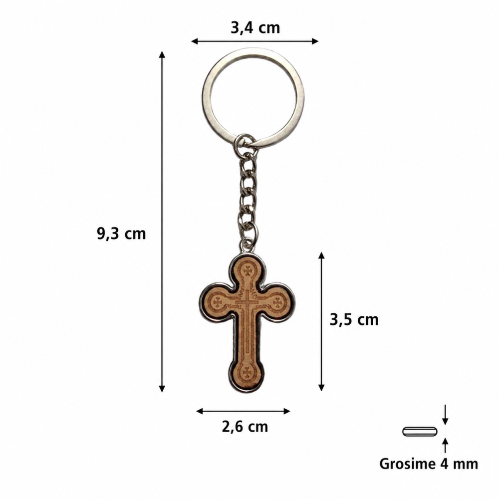Set 2 brelocuri crestine bej-argintiu 9,3 cm, cruce 3,5 x 2,6 cm, grosime 4 mm, inel 3,4 cm, accesorii pentru chei barbati si femei sau marturii botez [4]