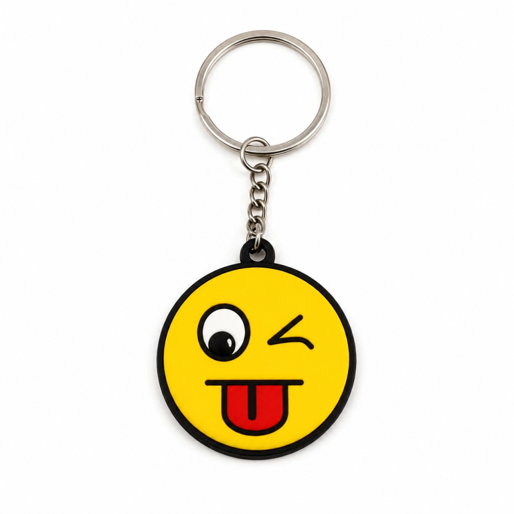 Set 2 brelocuri cu emoticon haios, model Smiley cu limba scoasa, galben [2]