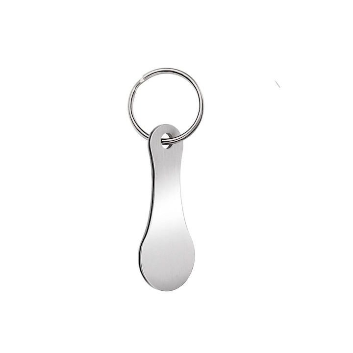 Set 2 brelocuri pentru deblocare carucior cumparaturi, supermarket, inox, reutilizabile, compacte, 5.5 x 2.2 cm, argintiu [2]