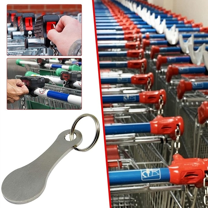 Set 2 brelocuri pentru deblocare carucior cumparaturi, supermarket, inox, reutilizabile, compacte, 5.5 x 2.2 cm, argintiu [16]