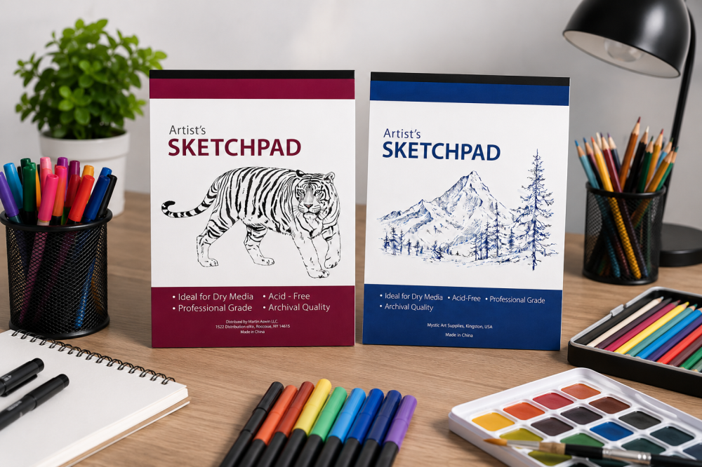 Set 2 caiete pentru schite A3+, 50 file fiecare, hartie 80 g/mp, 28 x 35,5 cm, coperti carton albastra si visinie, Perfect Bound, pentru desen, schitare si ilustratii [3]