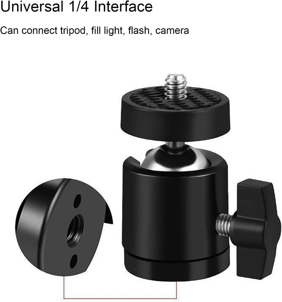 Set 2 capete sferice mini rotative 360 grade cu prindere 1/4 pentru trepied, suport aluminiu pentru lumina LED, microfon, camera video si telefon [4]