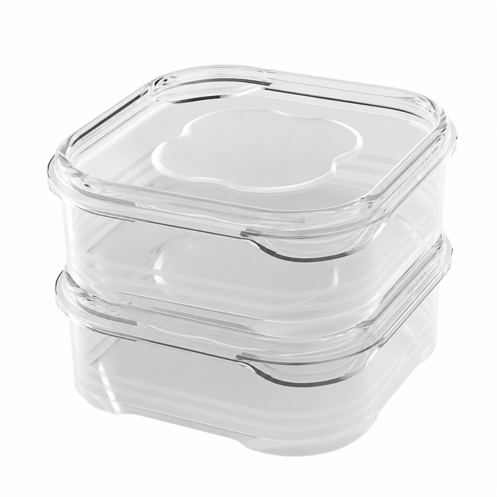 Set 2 caserole alimentare etanse 350 ml, recipiente reutilizabile pentru pastrarea alimentelor, cutii din plastic transparent pentru frigider, 12 x 12 x 4.5 cm [2]