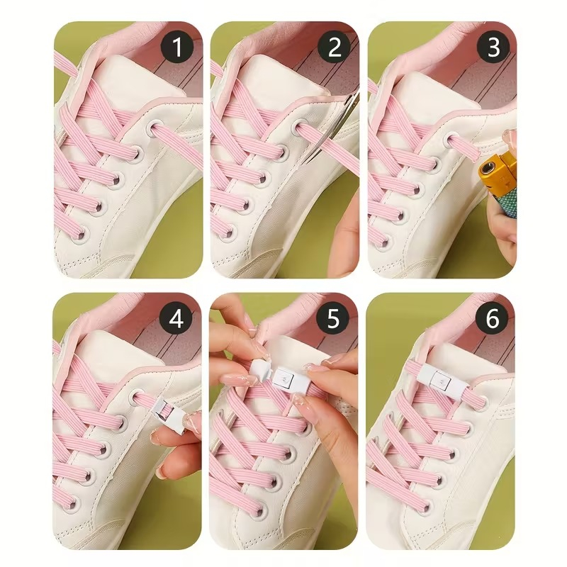 Set 2 catarame pentru legarea sireturilor, cu buton, plastic, universale, alb [10]