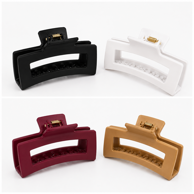 Set 2 clame par, culori variate 10.3 x 5 cm, selectate aleatoriu, clesti lati din plastic rigid cu dinti curbati si arc metalic, pentru par lung, gros si voluminos [2]