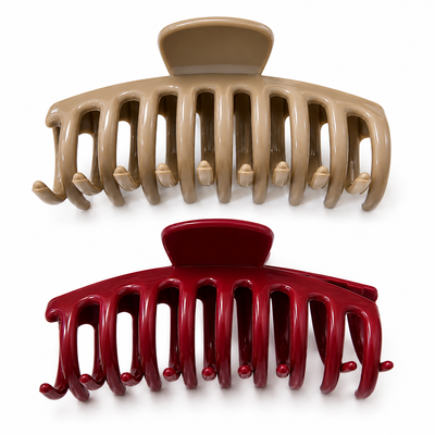 Set 2 clame pentru par 10.9 x 4.5 cm, culori diferite selectate aleatoriu, cleste din plastic rigid cu dinti curbati, pentru par lung si des [3]