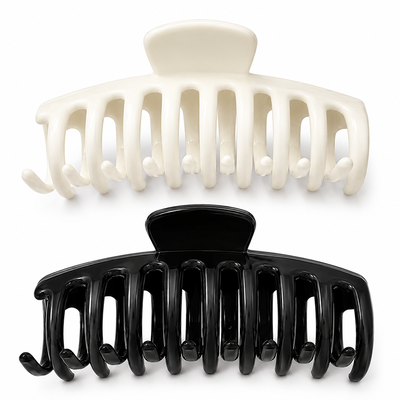 Set 2 clame pentru par 10.9 x 4.5 cm, culori diferite selectate aleatoriu, cleste din plastic rigid cu dinti curbati, pentru par lung si des [2]