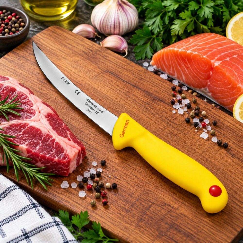 Set 2 cutite pentru carne 29 cm, lama curbata 15 cm, 90 g/buc, otel inoxidabil, maner ergonomic, culori aleatorii [12]