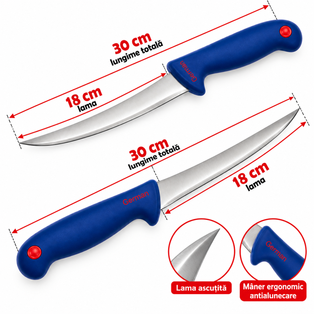 Set 2 cutite pentru macelarie albastre, lama curbata 18 cm, lungime 30 cm, otel inoxidabil [2]