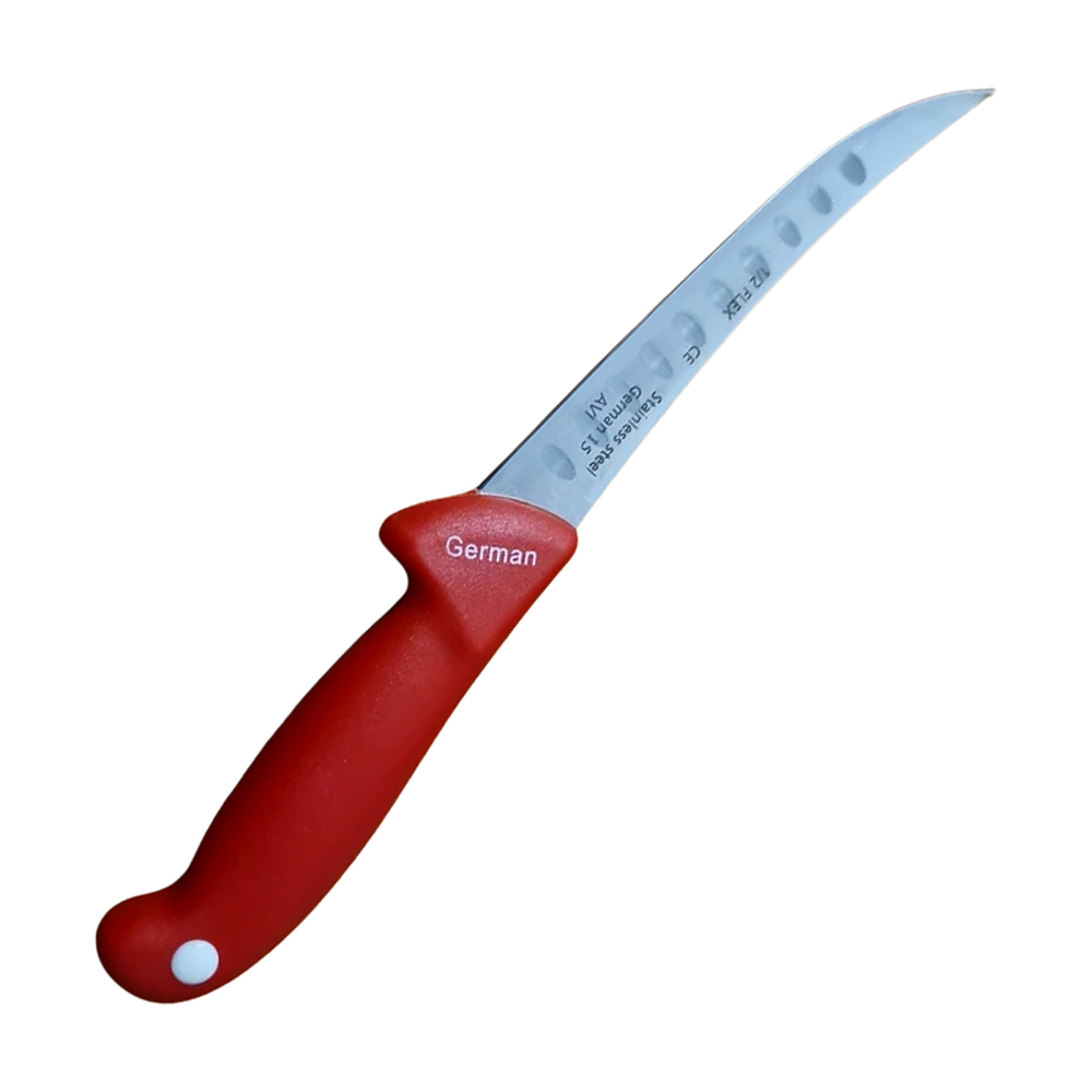 Set 2 cutite pentru transare 28.5 cm, lama curbata 15 cm cu alveole, 100 g/buc, otel inoxidabil, manere ergonomice, culori aleatorii [3]