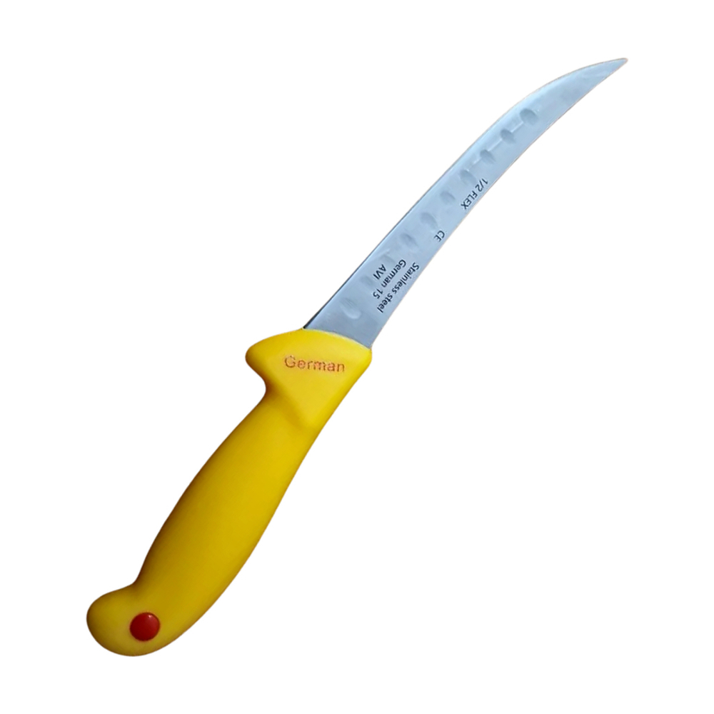 Set 2 cutite pentru transare 28.5 cm, lama curbata 15 cm cu alveole, 100 g/buc, otel inoxidabil, manere ergonomice, culori aleatorii [7]