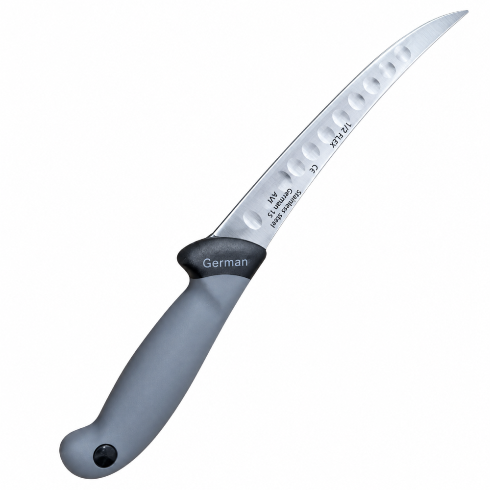 Set 2 cutite pentru transare 28.5 cm, lama curbata 15 cm cu alveole, 100 g/buc, otel inoxidabil, manere ergonomice, culori aleatorii [10]