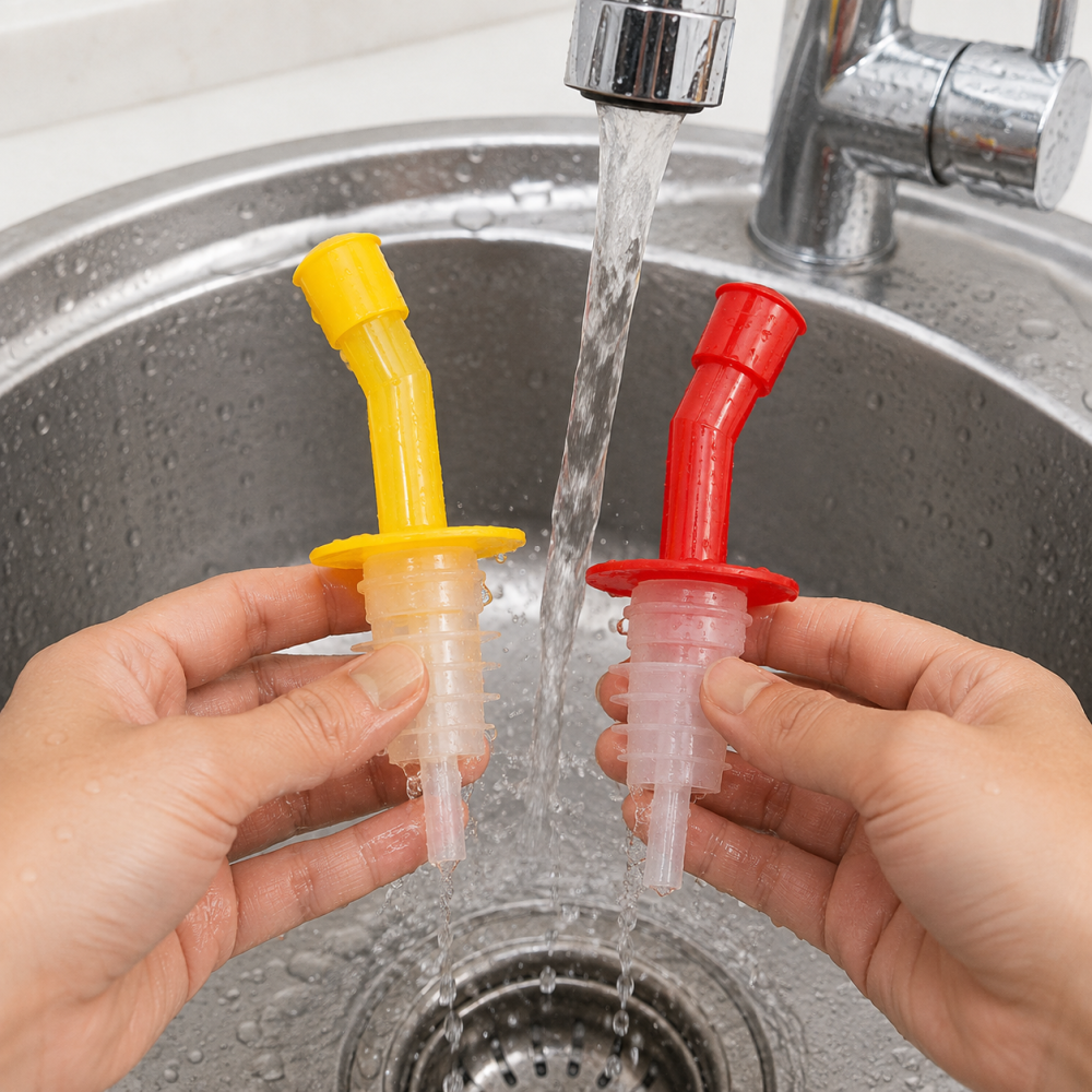 Set 2 dopuri picuratoare pentru sticle, galben si rosu, dozatoare reutilizabile cu gura inclinata pentru lichide [3]