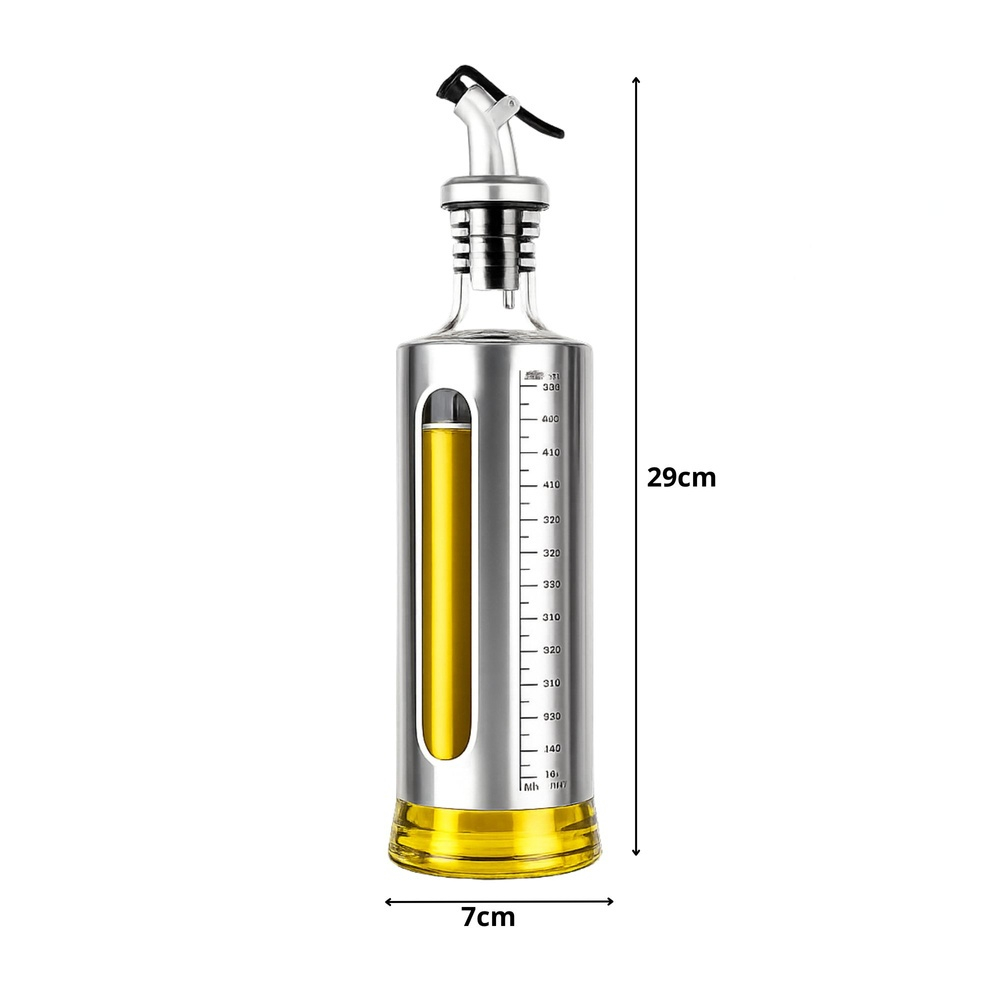 Set 2 dozatoare pentru ulei si otet, 2 x 500 ml, argintiu, recipiente din sticla cu protectie inox, scala gradata, cioc anti-picurare, pentru bucatarie [11]