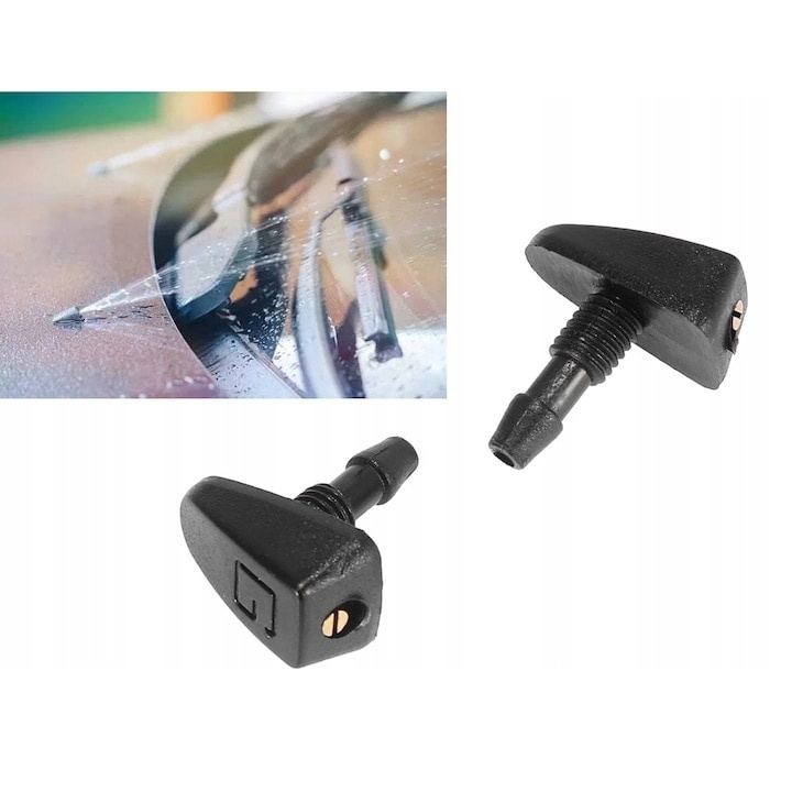 Set 2 duze universale pentru spalare parbriz, reglare flux 360°, tip ceata, plastic rezistent, 0.9 x 1.6 x 2.6 cm, culoare neagra [10]