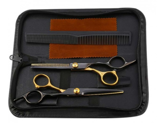 Set 2 foarfece de tuns, din inox, pieptan, negru/auriu, 21.5 x 8.5 x 3 cm, carcasa inclusa [5]