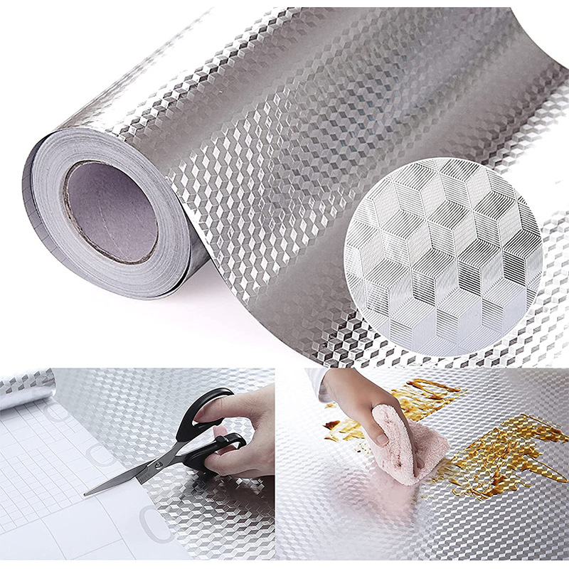 Set 2 folii autoadezive argintii 30 x 100 cm, PVC, model geometric 3D [5]