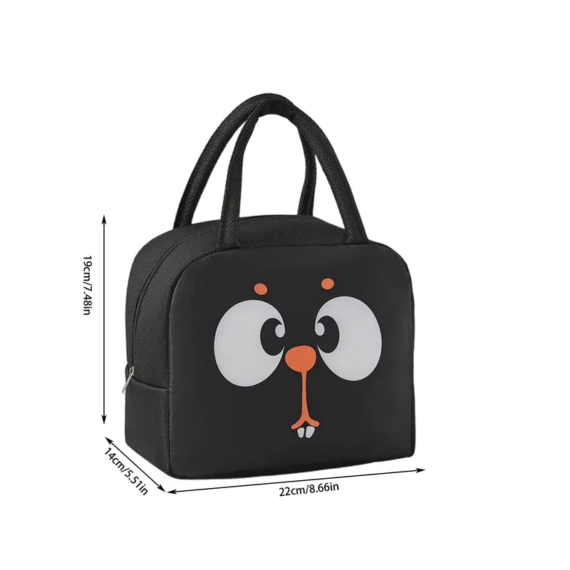 Set 2 genti termoizolante negre 22 x 19 x 14 cm, model animal, genti pentru pranz cu manere si fermoar, pentru alimente, scoala, gradinita si calatorii [2]
