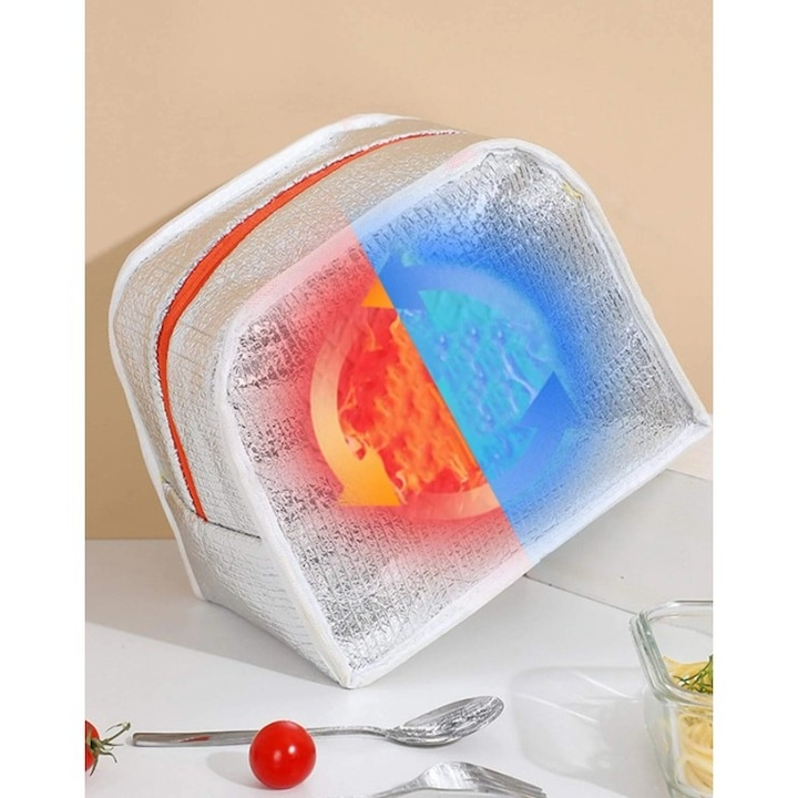 Set 2 genti termoizolante rosii 22 x 19 x 14 cm, model animal cu ochi mari, genti pentru pranz cu fermoar si manere, pentru alimente, scoala si calatorii [2]
