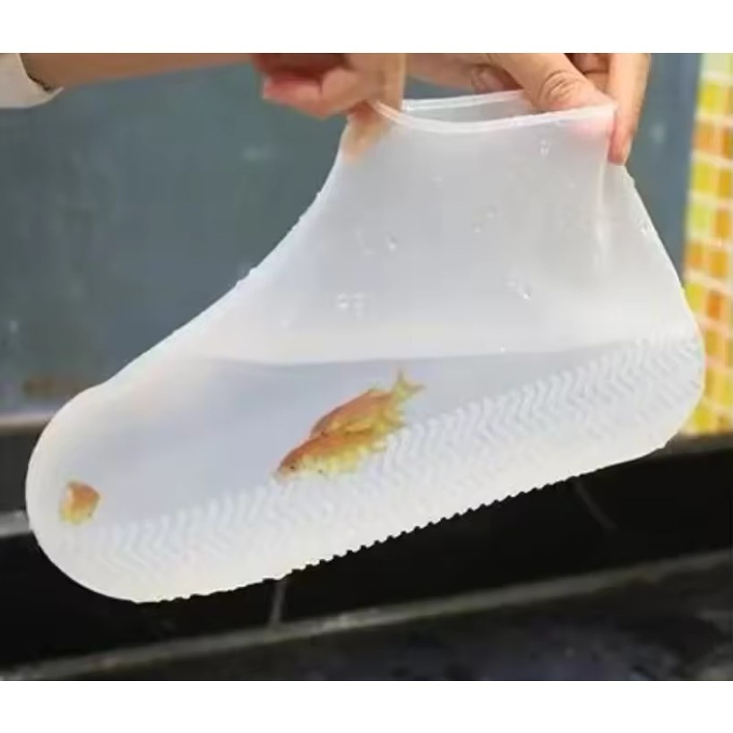 Set 2 huse pentru protectie incaltaminte, impermeabile, antiderapante, marime L 41-47, latex, unisex, alb [2]