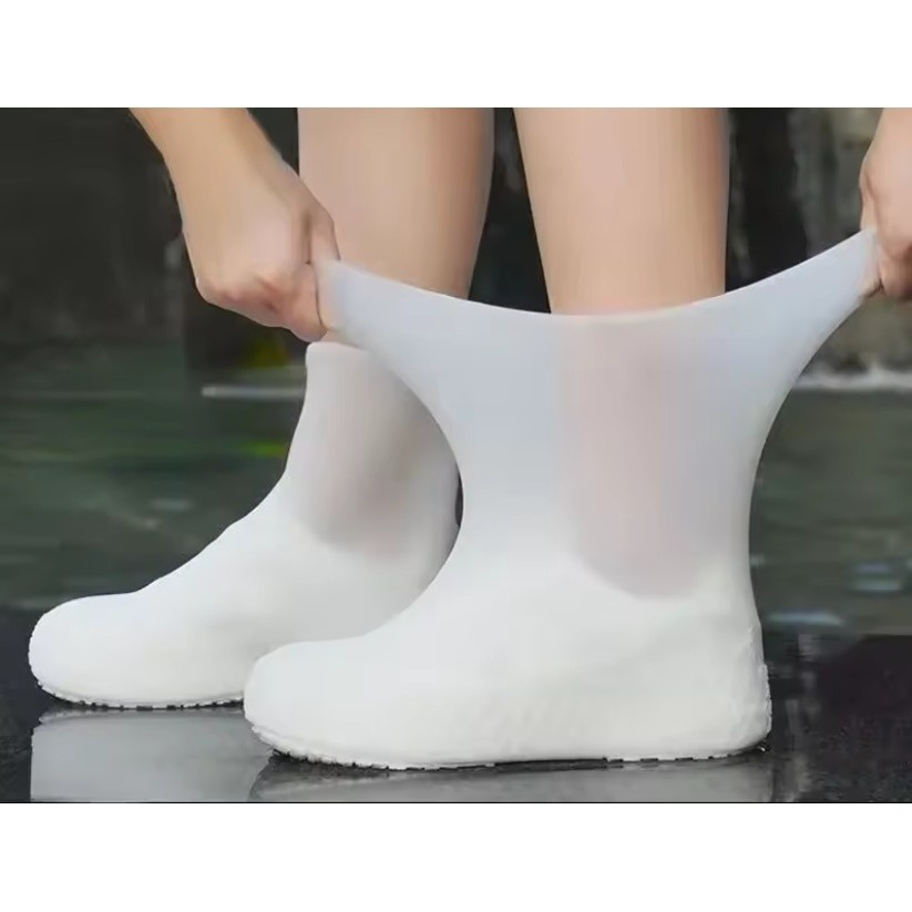 Set 2 huse pentru protectie incaltaminte, impermeabile, antiderapante, marime L 41-47, latex, unisex, alb [3]