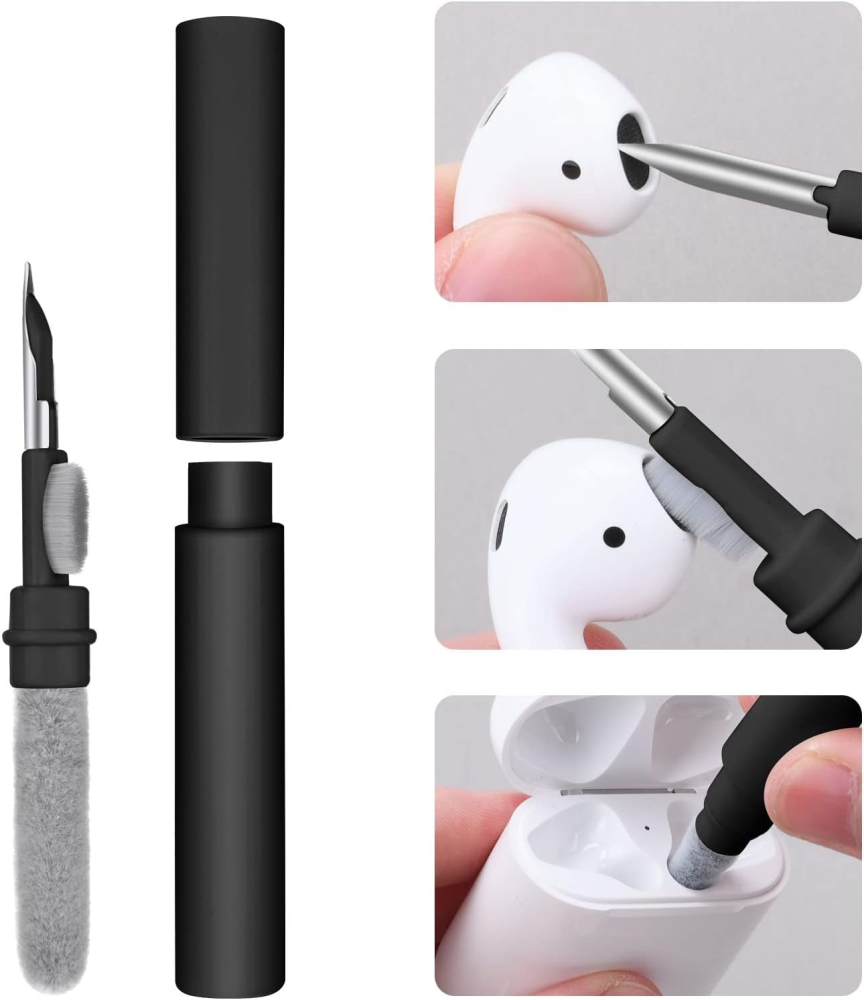 Set 2 kituri curatare casti 5 in 1 multifunctionale, ABS, 10.6 x 1.3 x 1.3 cm, pentru AirPods, earbuds, smartphone, tastatura si dispozitive electronice, negru [2]