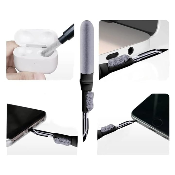 Set 2 kituri curatare casti 5 in 1 multifunctionale, ABS, 10.6 x 1.3 x 1.3 cm, pentru AirPods, earbuds, smartphone, tastatura si dispozitive electronice, negru [8]