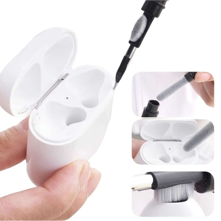 Set 2 kituri curatare casti 5 in 1 multifunctionale, ABS, 10.6 x 1.3 x 1.3 cm, pentru AirPods, earbuds, smartphone, tastatura si dispozitive electronice, negru [9]