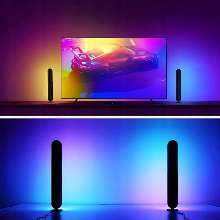 Set 2 lampi LED RGB, 12 culori, 4 moduri de iluminare, montare verticala sau orizontala, alimentare USB, telecomanda inclusa, 26.5 x 4.1 x 3.5 cm, negre – iluminare moderna, dinamica si personalizata  [10]