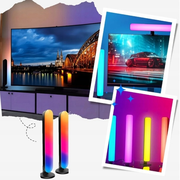 Set 2 lampi LED RGB, 12 culori, 4 moduri de iluminare, montare verticala sau orizontala, alimentare USB, telecomanda inclusa, 26.5 x 4.1 x 3.5 cm, negre – iluminare moderna, dinamica si personalizata  [6]