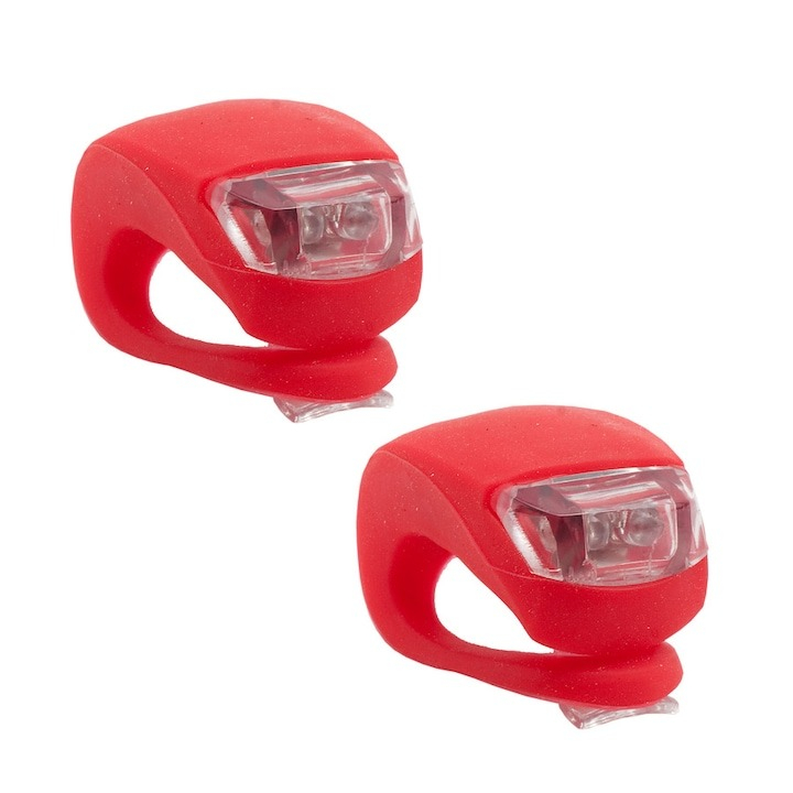 Set 2 lampi silicon pentru bicicleta, cu lumina alba, 3 moduri de luminare, impermeabile, rosu