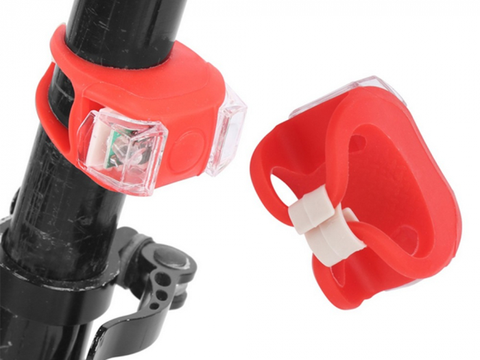 Set 2 lampi silicon pentru bicicleta LED, fata si spate - Alb/Rosu [10]