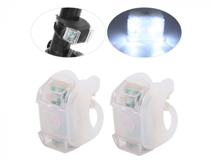 Set 2 lampi silicon pentru bicicleta LED, fata si spate - Alb/Rosu [6]