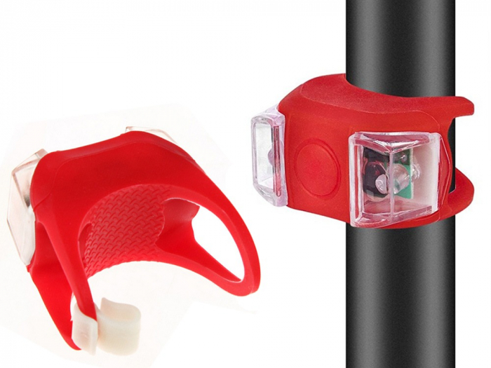 Set 2 lampi silicon pentru bicicleta LED, fata si spate - Alb/Rosu [7]
