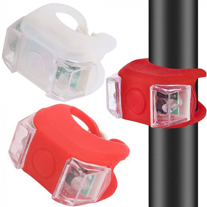 Set 2 lampi silicon pentru bicicleta LED, fata si spate - Alb/Rosu [2]