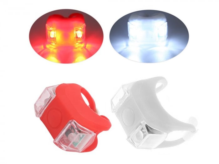 Set 2 lampi silicon pentru bicicleta LED, fata si spate - Alb/Rosu [5]