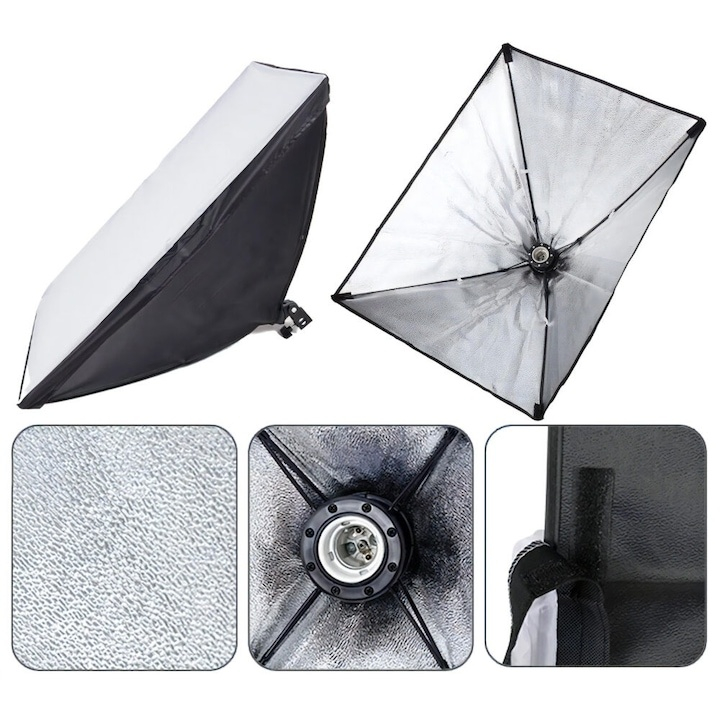 Set 2 lampi softbox pentru studio foto-video, 50 x 70 cm, cu 2 trepiede reglabile pana la 200 cm, 2 becuri 150W 5500K, husa transport inclusa [2]