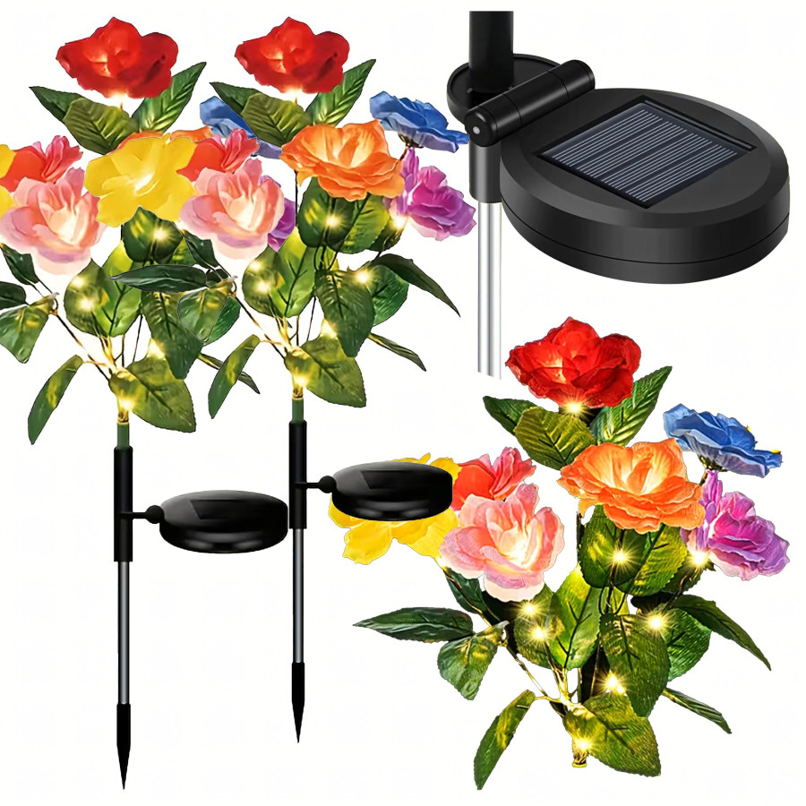 Set 2 lampi solare decorative multicolore 71 cm, model buchet de trandafiri cu LED [2]