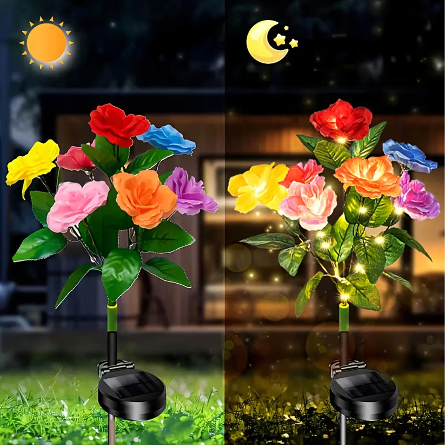 Set 2 lampi solare decorative multicolore 71 cm, model buchet de trandafiri cu LED [4]